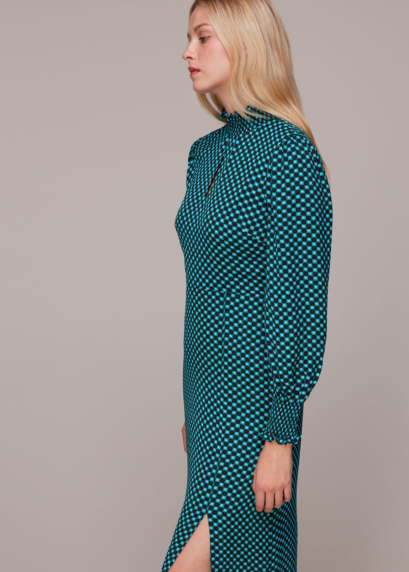 Green Multi Star Check Print Midi Dress WHISTLES Whistles ROW