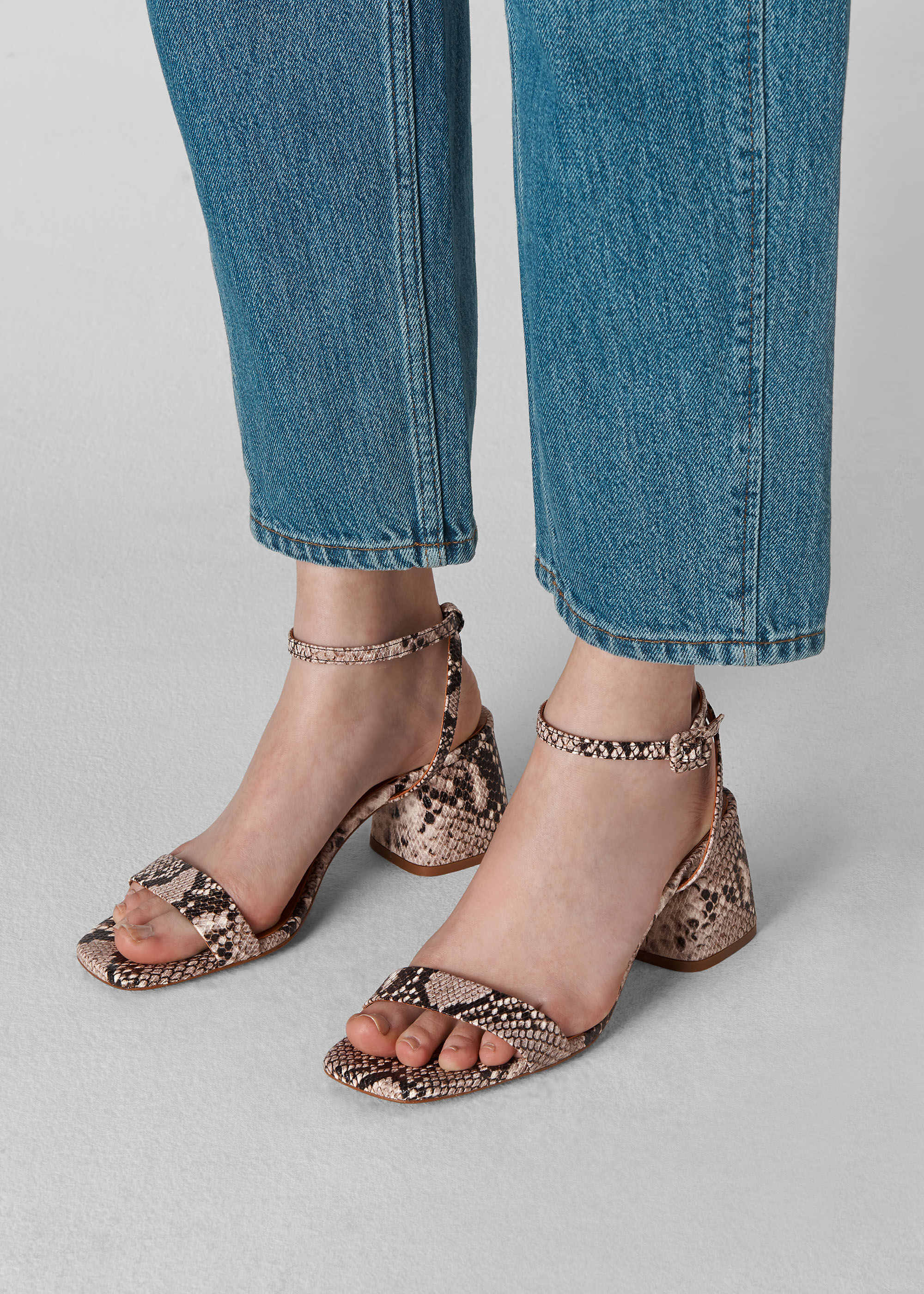 Snakeskin block heel sandal hot sale