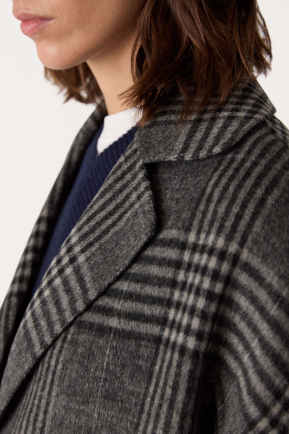 Grey Cassie Double Face Check Coat