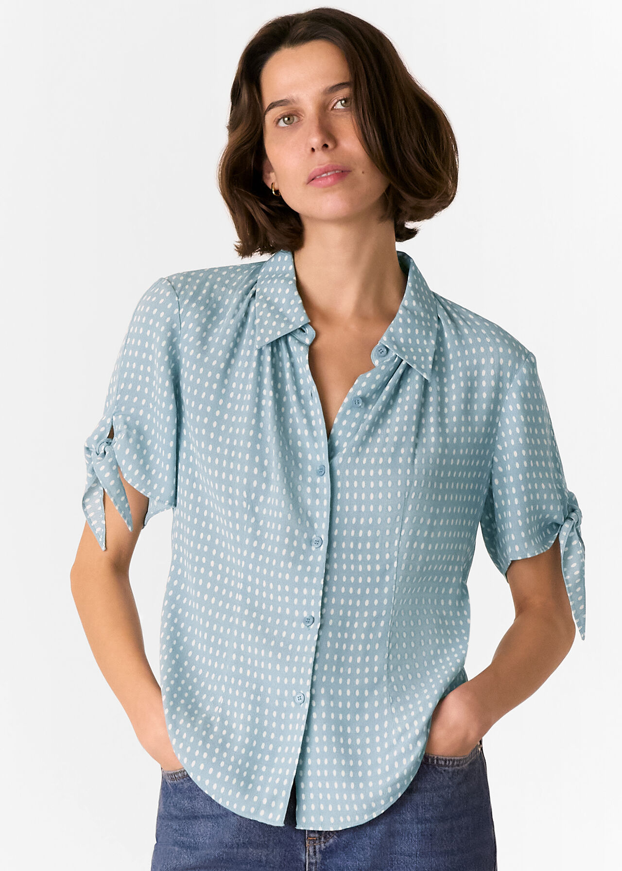 Whistles Oval Spot Tie Sleeve Shirt