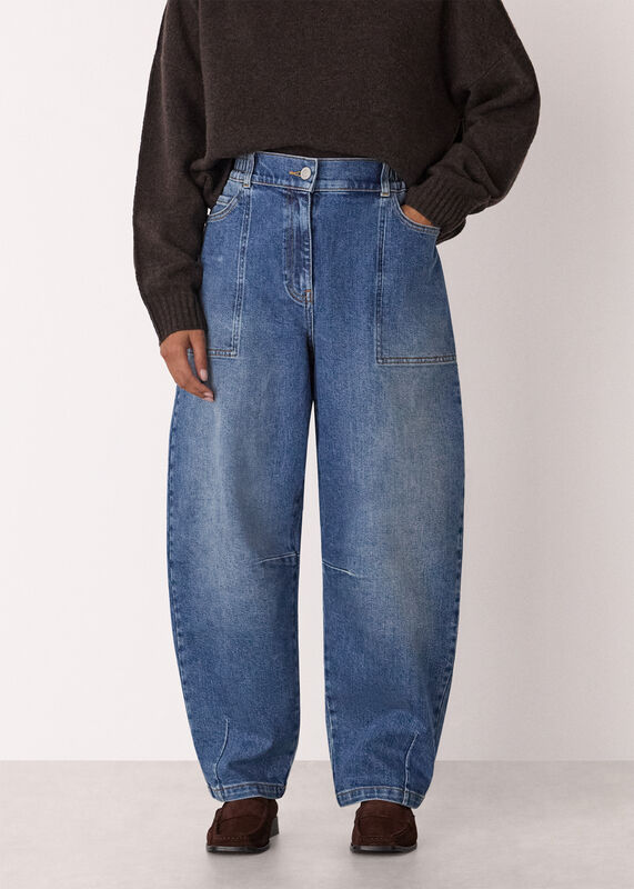 Denim Petite Elasticated Waist Barrel Jean