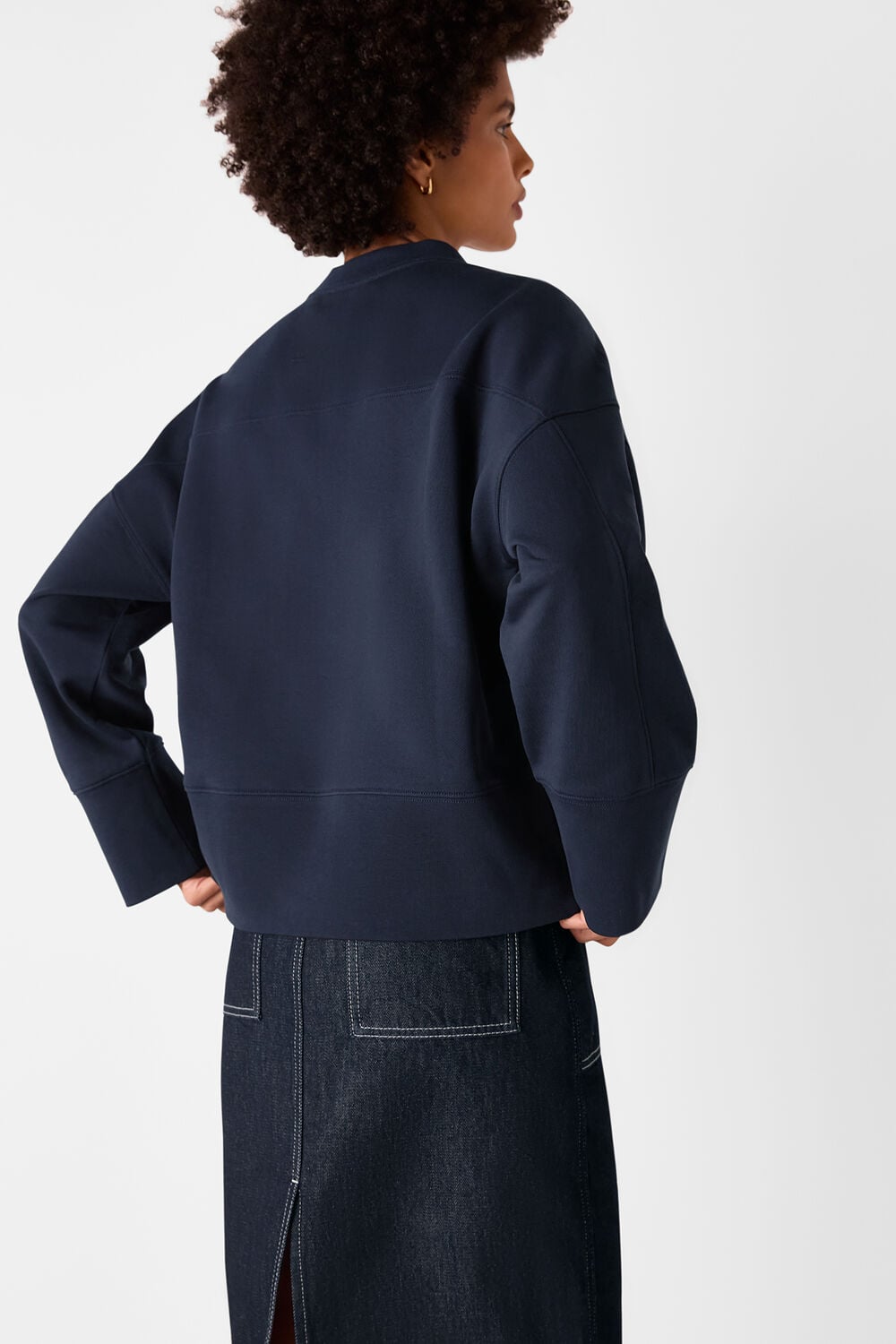Navy Rib Cuff Detail Jersey Sweat