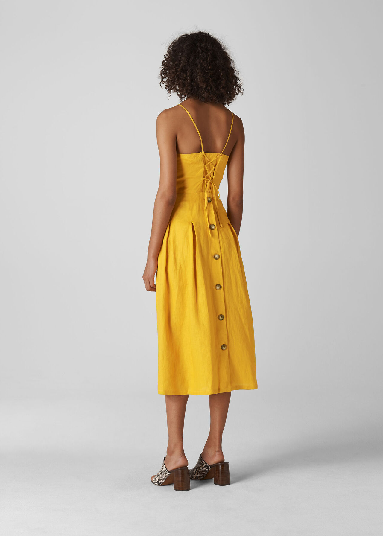 Duffy Linen Strappy Dress Yellow