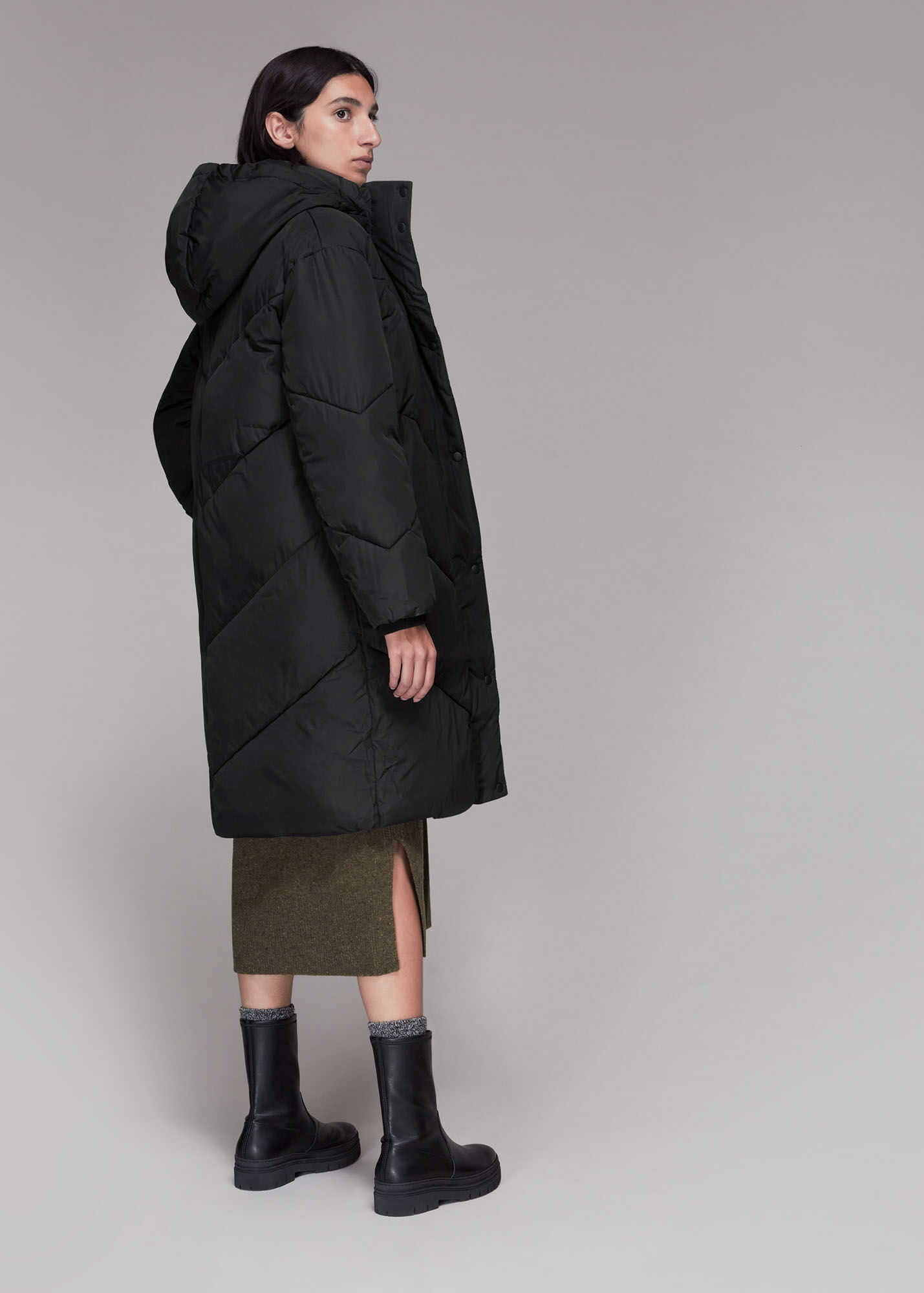 Black Tessa Hooded Longline Puffer WHISTLES