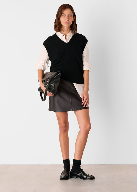 Black Leather A line Skirt