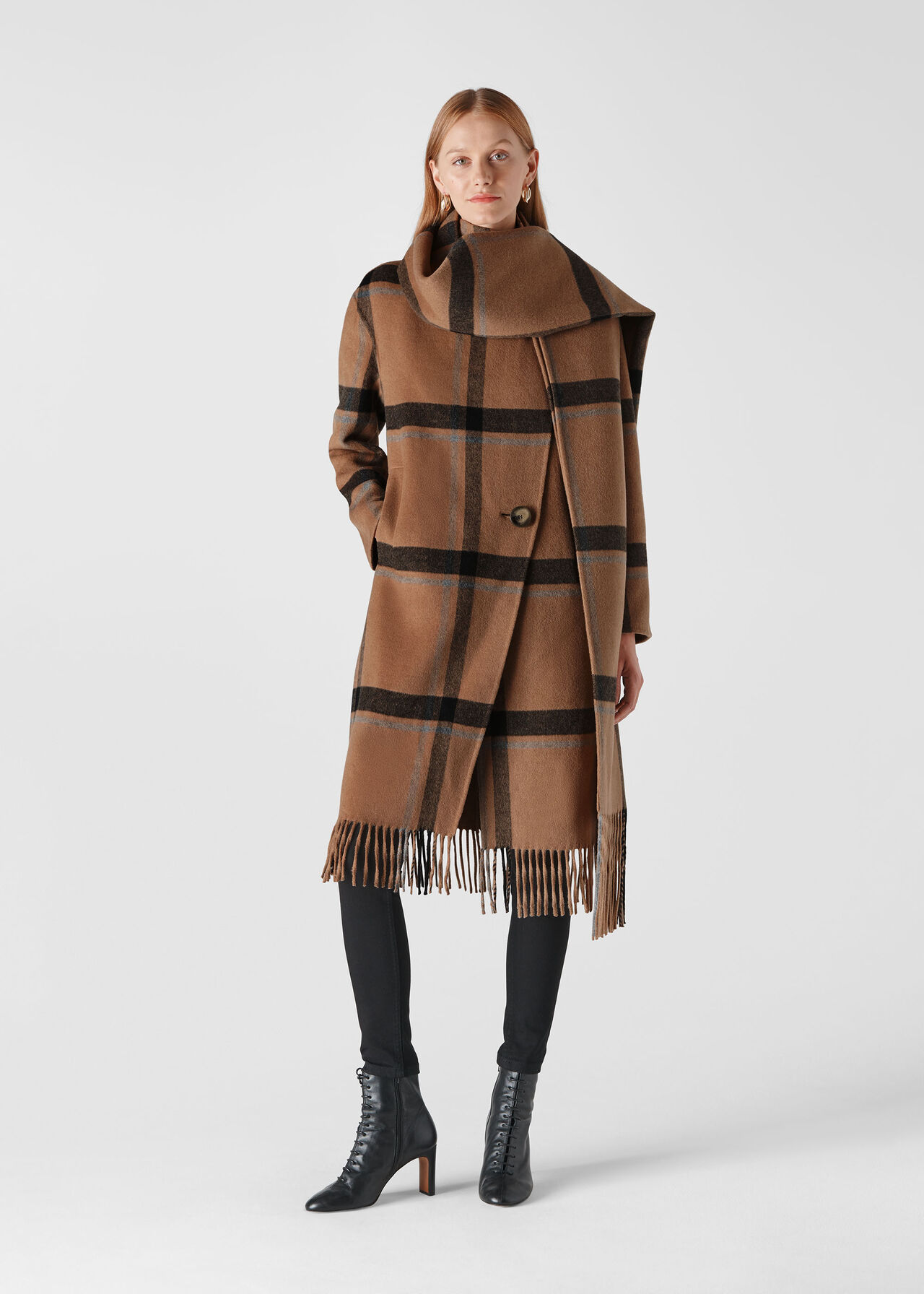 Alexa Check Fringe Detail Coat Multicolour