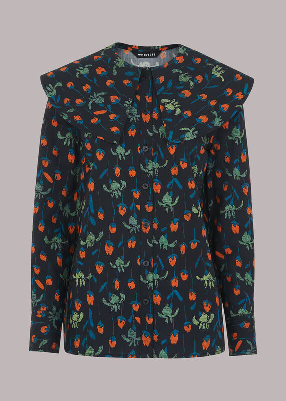 Tulips Print Collar Top