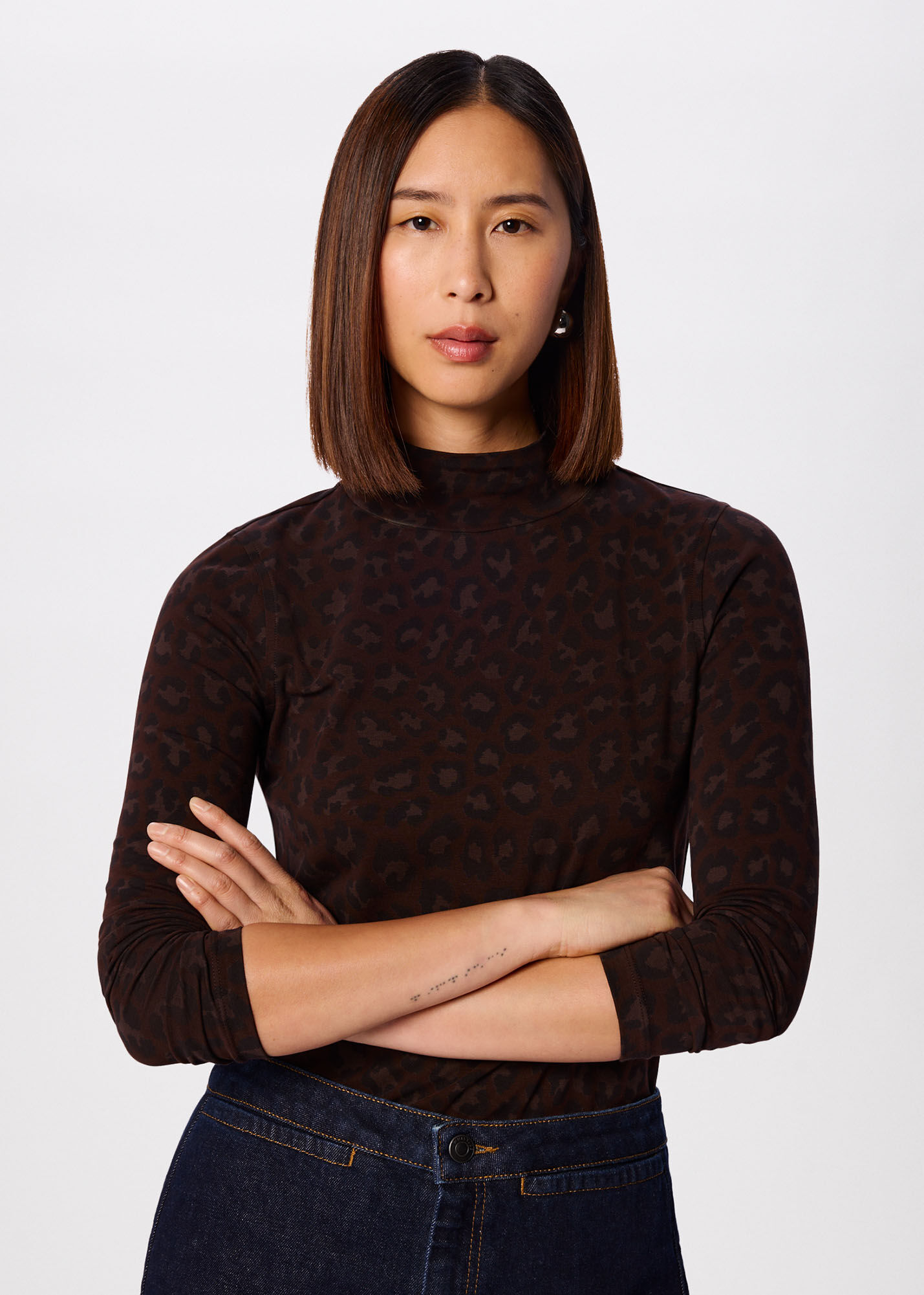 Leopard Print Animal Roll Neck Top | WHISTLES | Whistles UK |