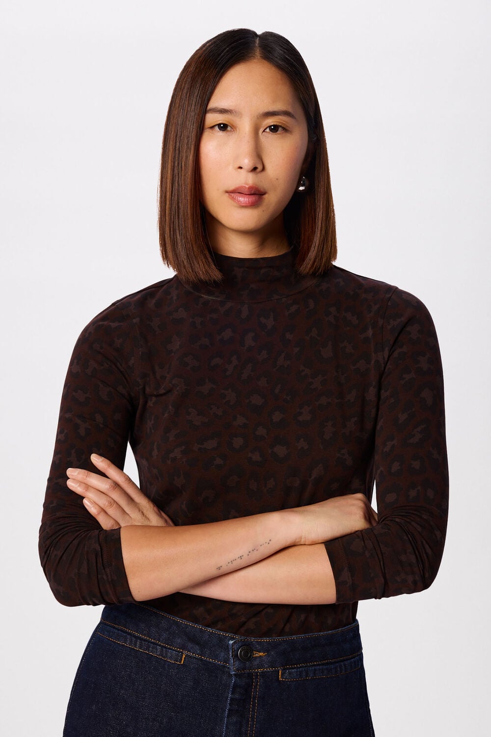 Leopard Print Animal Roll Neck Top