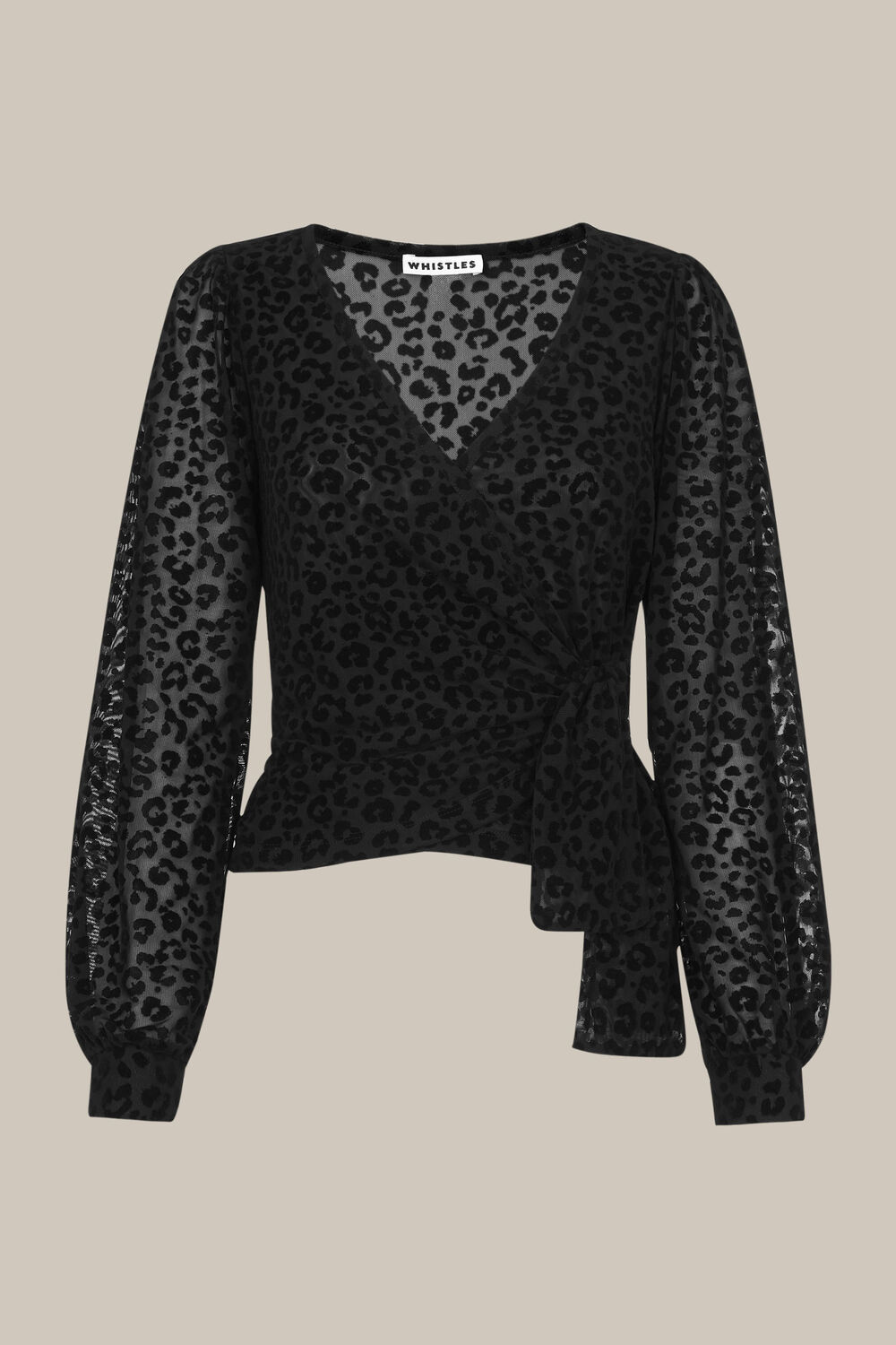 Flocked Animal Mesh Wrap Top