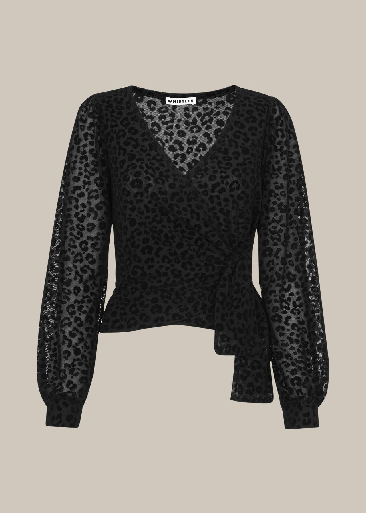 Flocked Animal Mesh Wrap Top