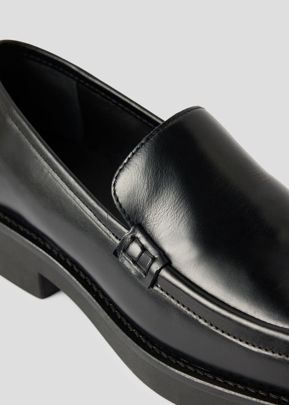 Black Square Toe Leather Loafer