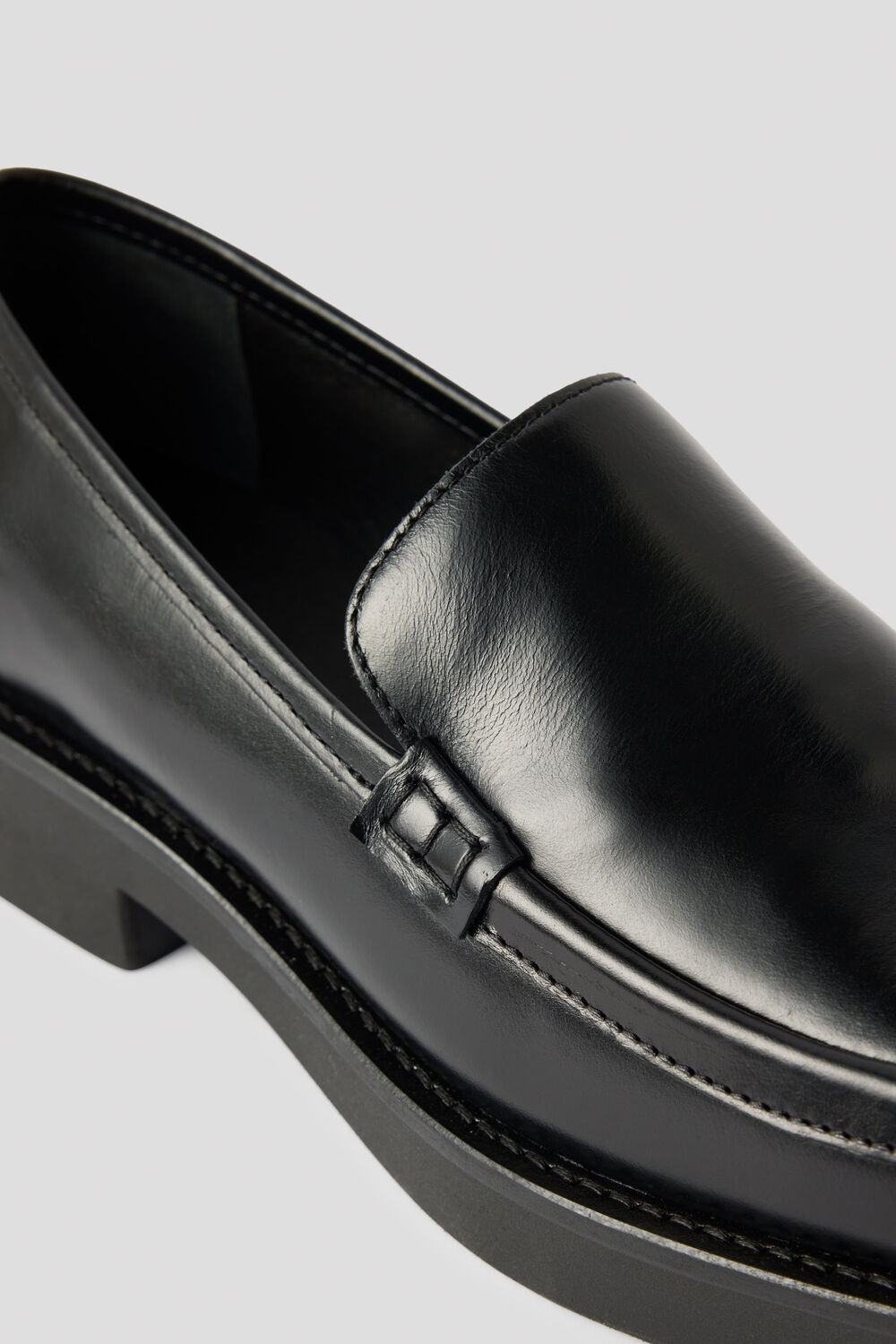 Black Square Toe Leather Loafer