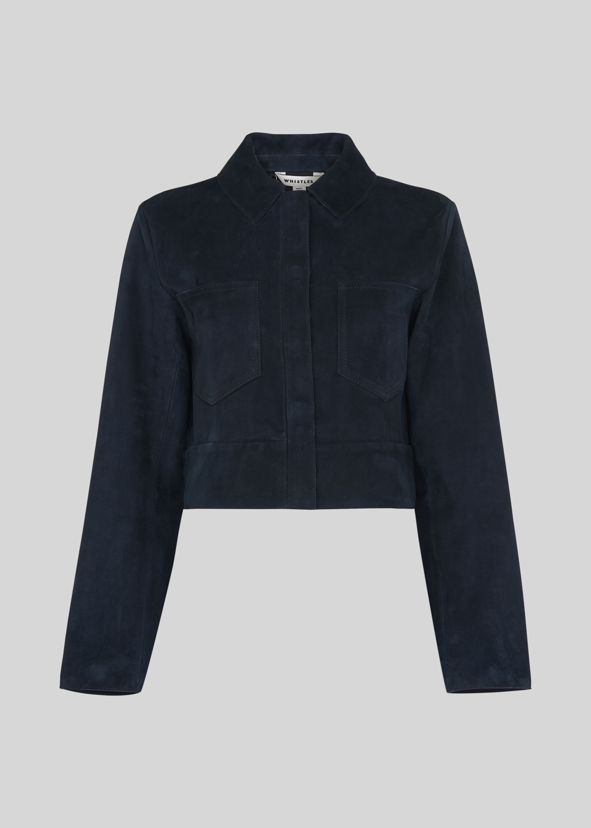 Navy Selena Cropped Suede Jacket WHISTLES