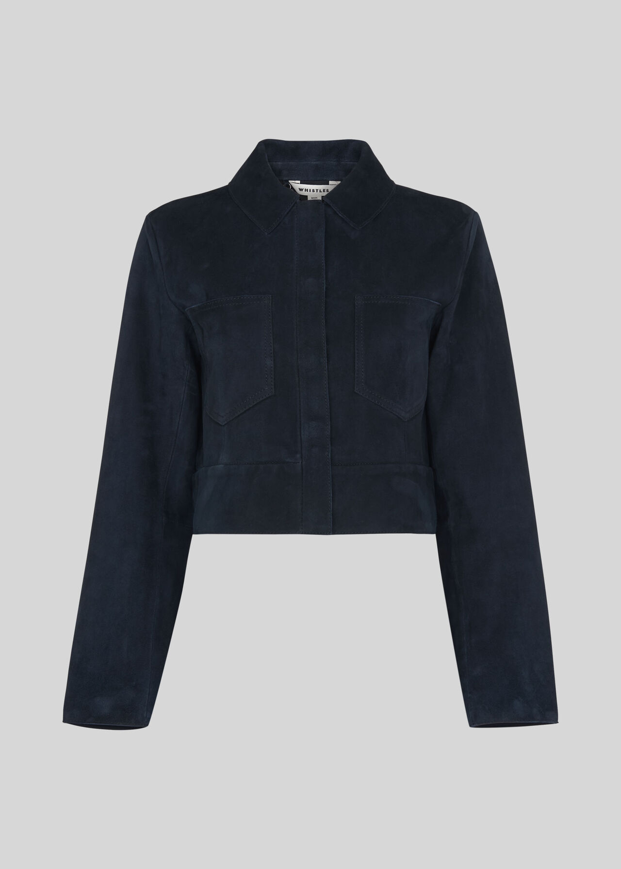 Navy Selena Cropped Suede Jacket | WHISTLES | Whistles UK