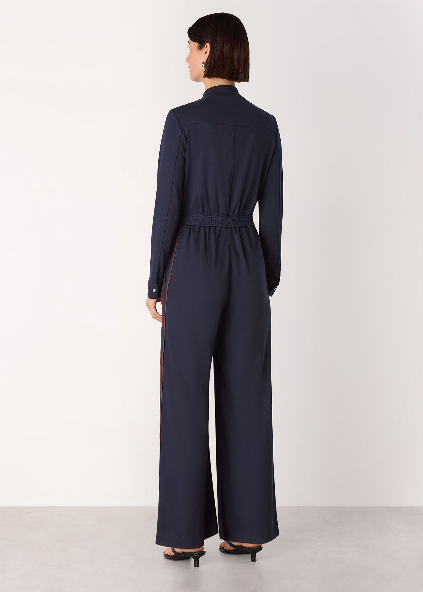 Navy/Multi Ponte Side Stripe Jumpsuit | WHISTLES | Whistles US |