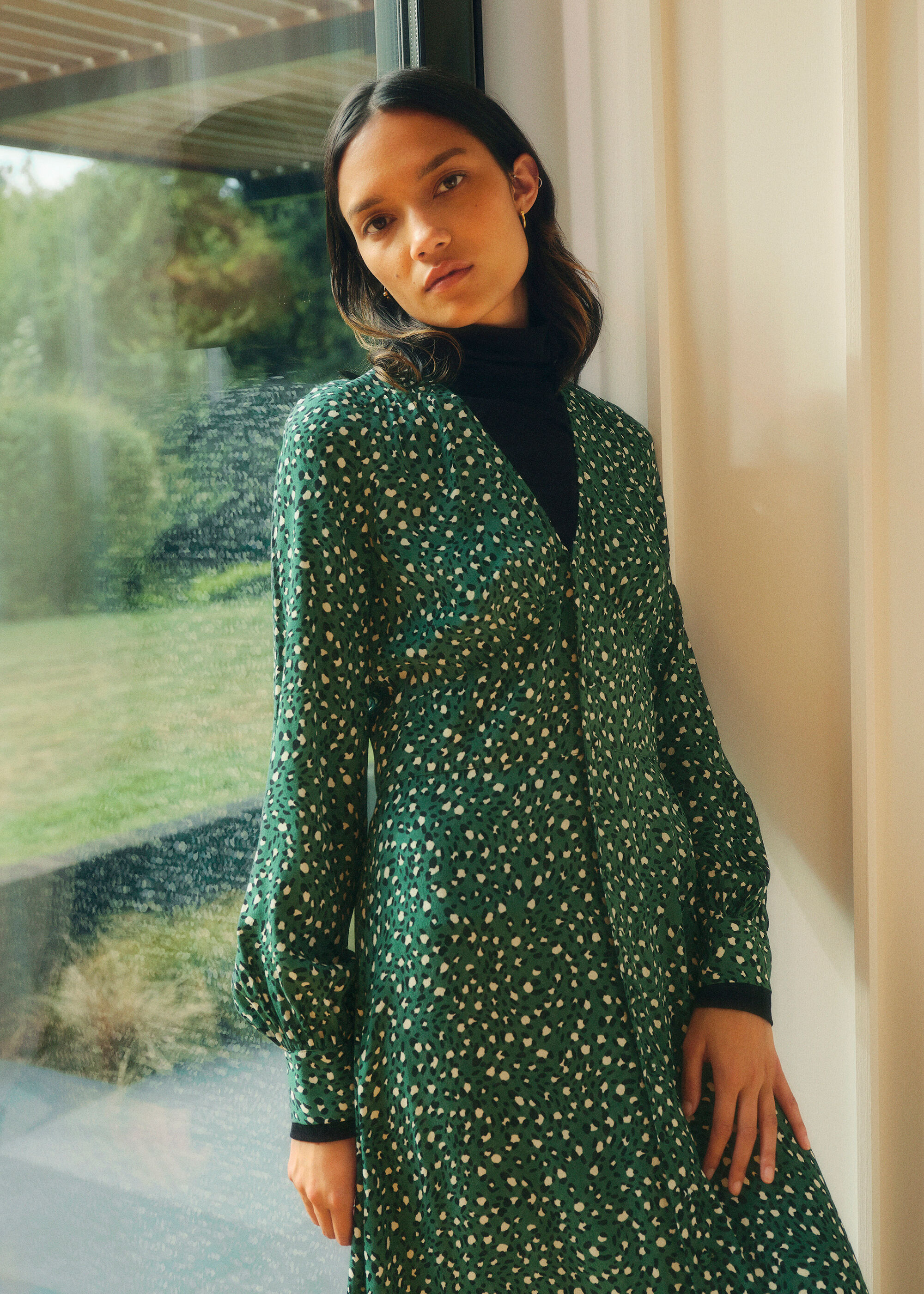 Whistles green shop leopard print dress