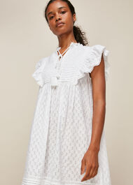 Pintuck Frill Cotton Dress