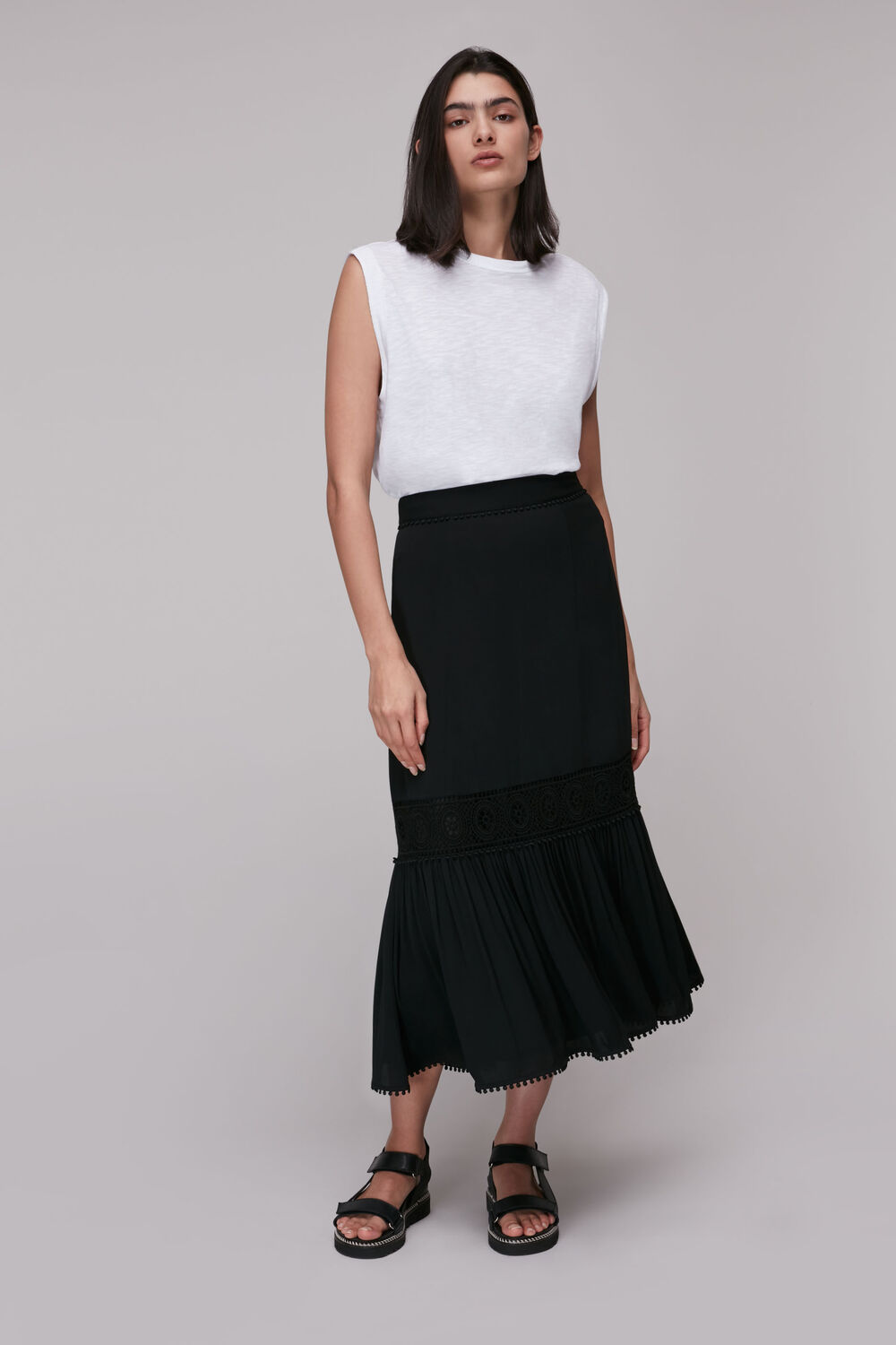 Ada Crochet Detail Skirt Black