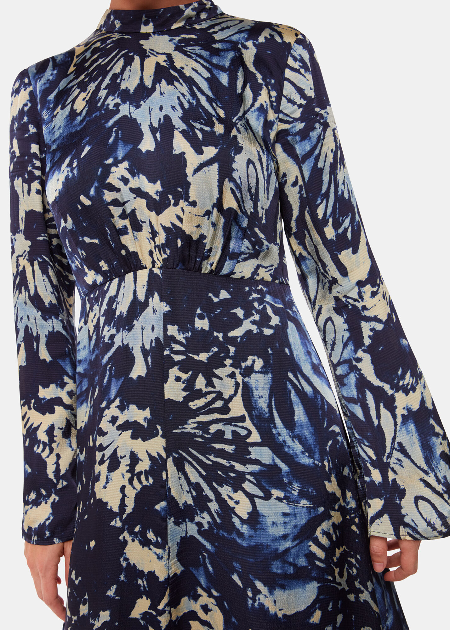 Navy/Multi Dazzled Floral Satin Dress | WHISTLES | Whistles UK |