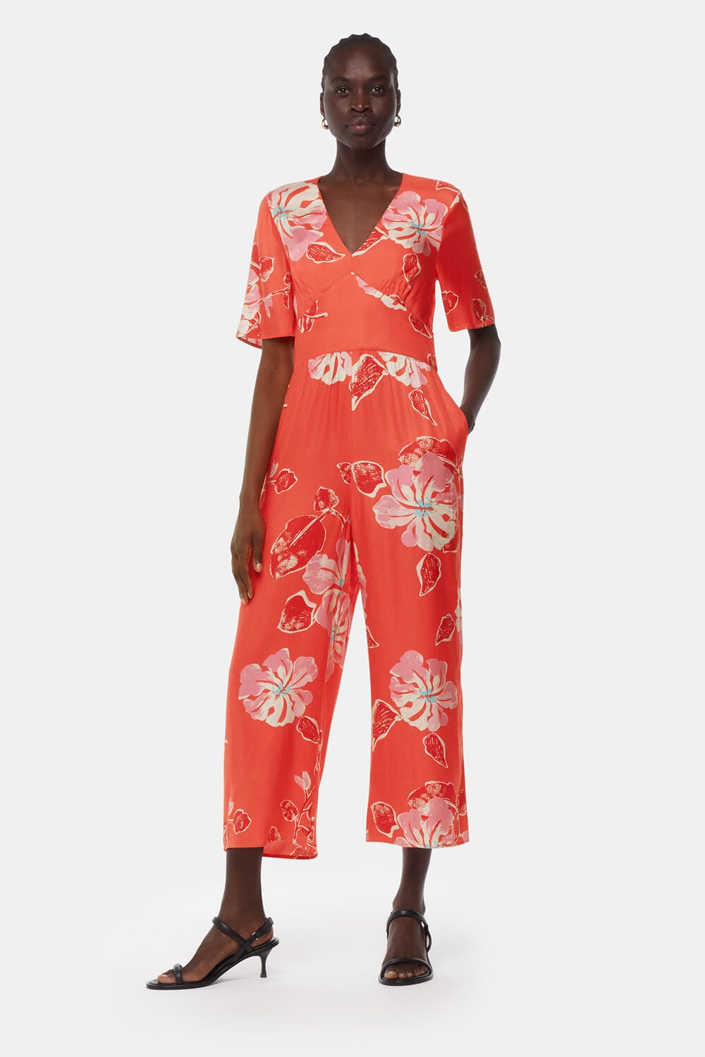 Coral Hibiscus Print Aimee Jumpsuit