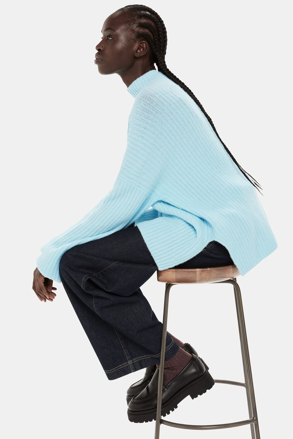 Wool Mix Rib Funnel Neck