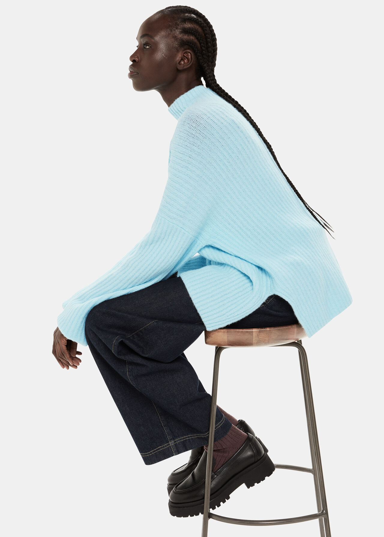 Wool Mix Rib Funnel Neck
