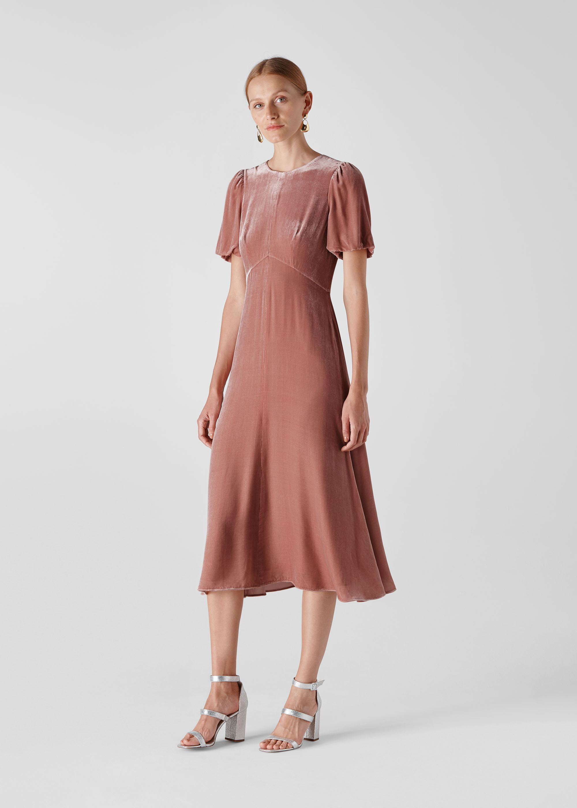 Pink Vilimina Silk Mix Velvet Dress
