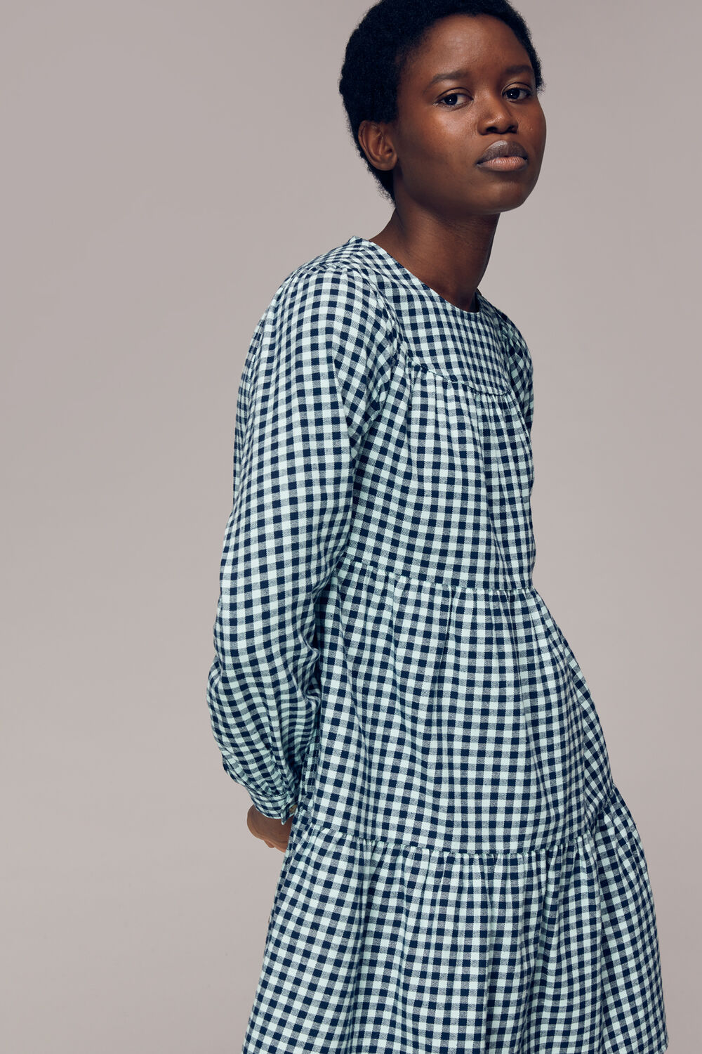 Gingham Tiered Trapeze Dress