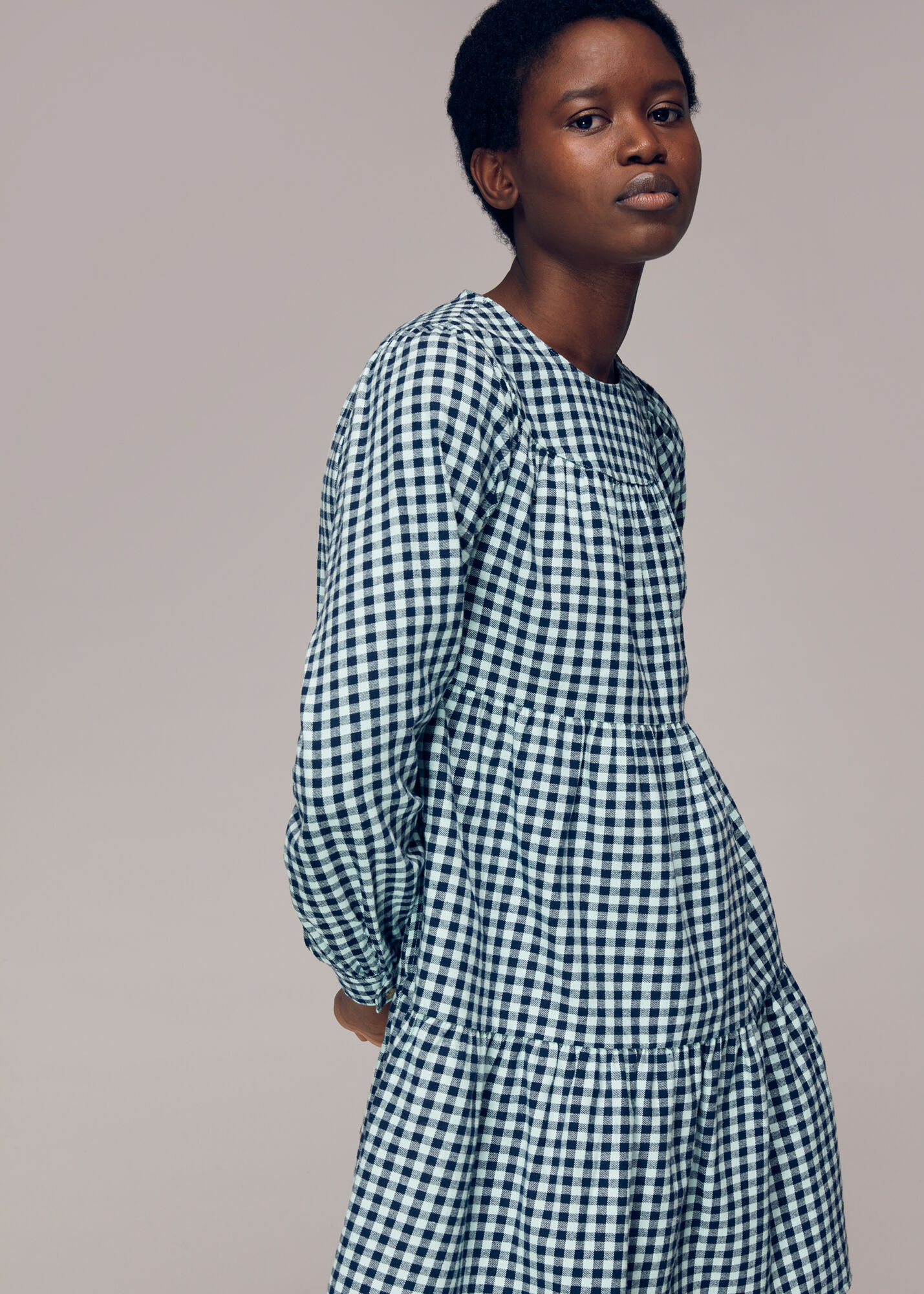 Multicolour Gingham Tiered Trapeze Dress WHISTLES Whistles UK