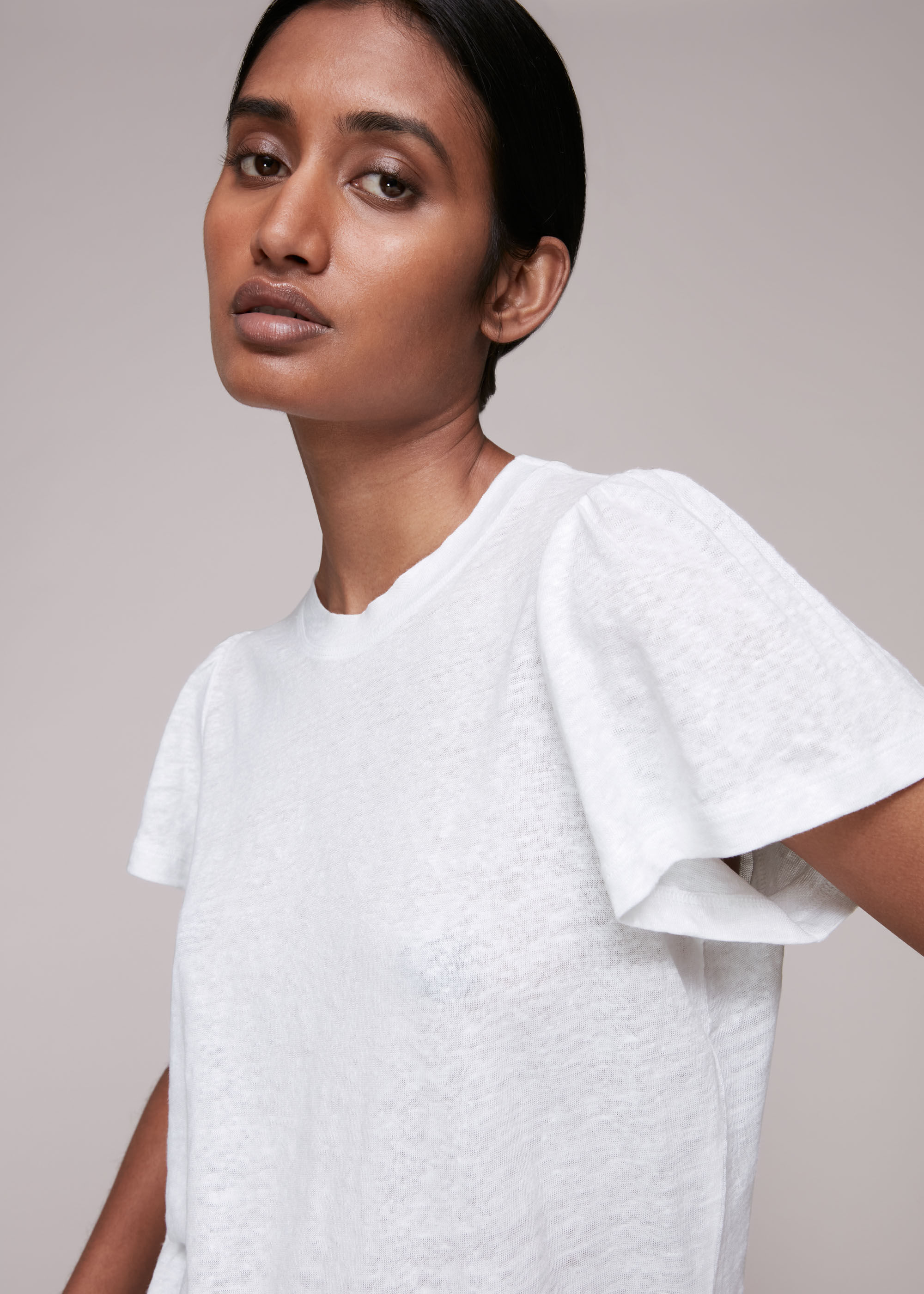 White Linen Sleeve Detail Tee WHISTLES