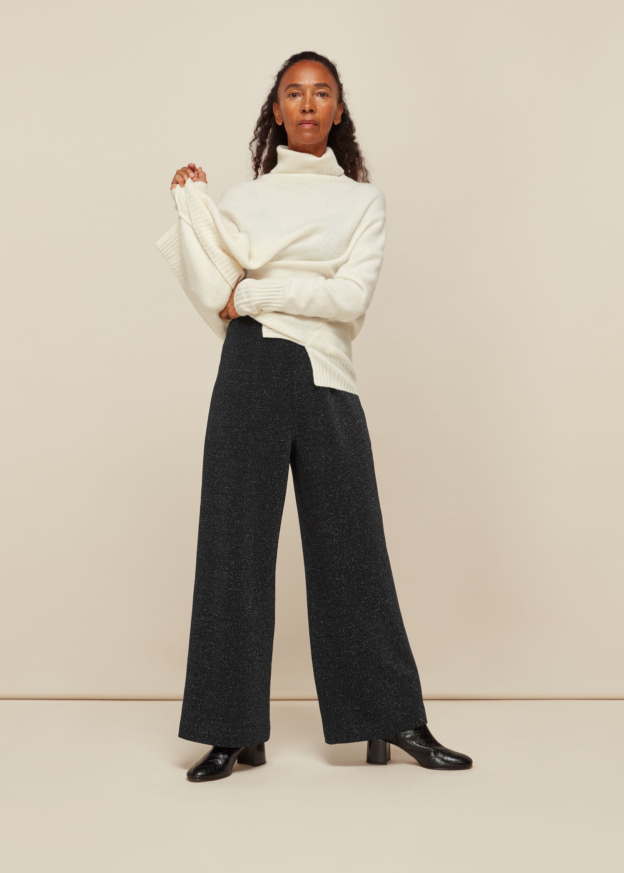 Black Sparkle Ponte Wide Leg Trouser 