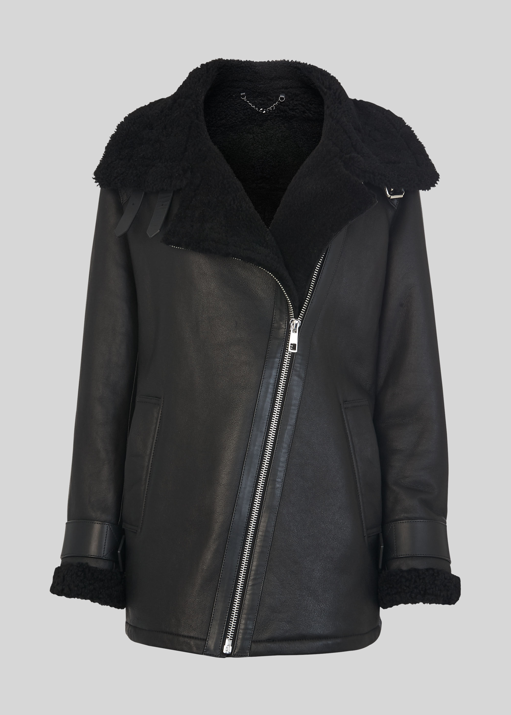 Black Shearling Brianna Biker Jacket WHISTLES