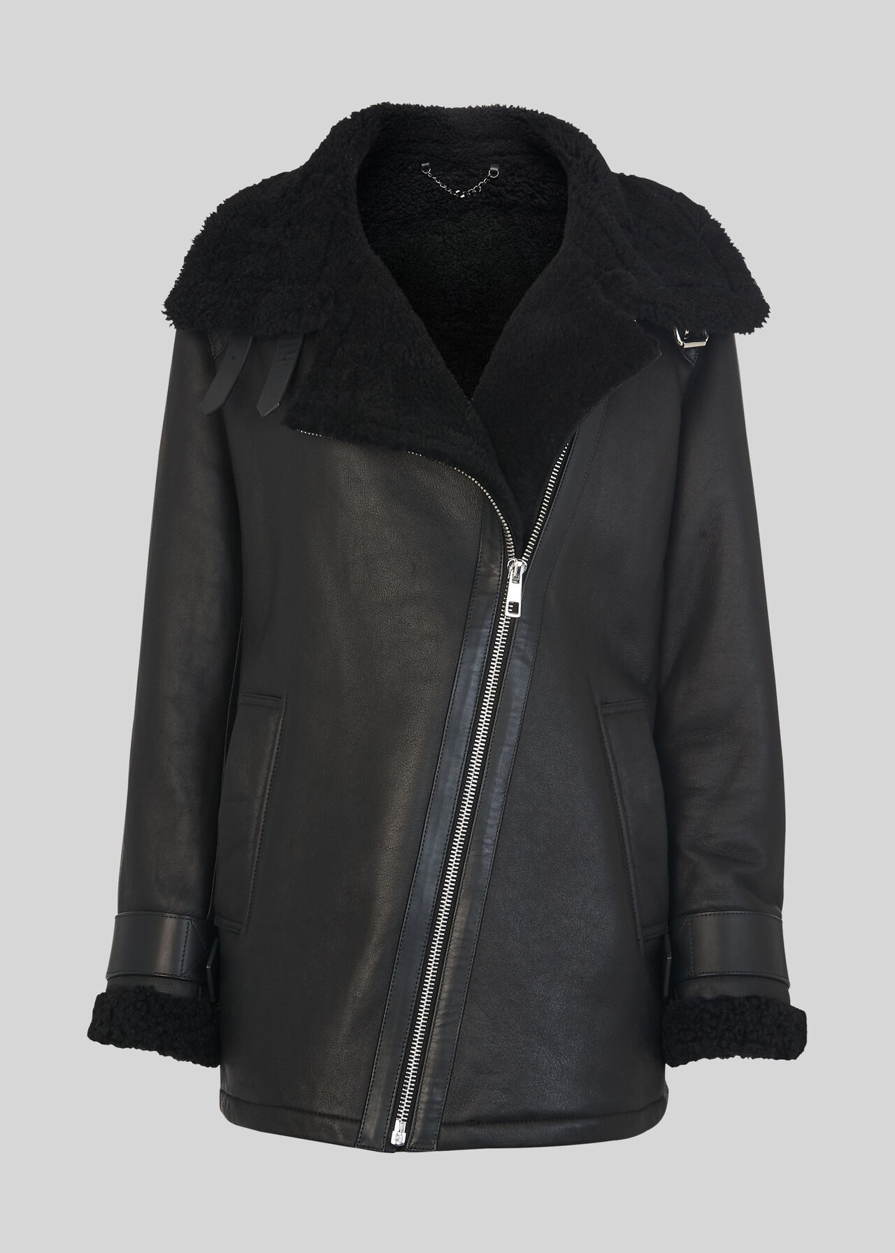 Shearling Brianna Biker Jacket Black