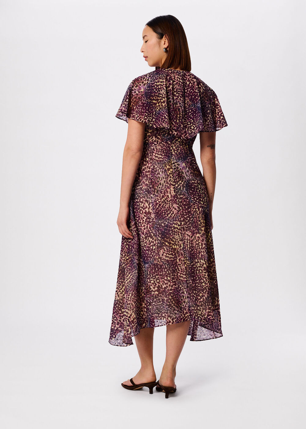Orchid Print V Neck Midi Dress