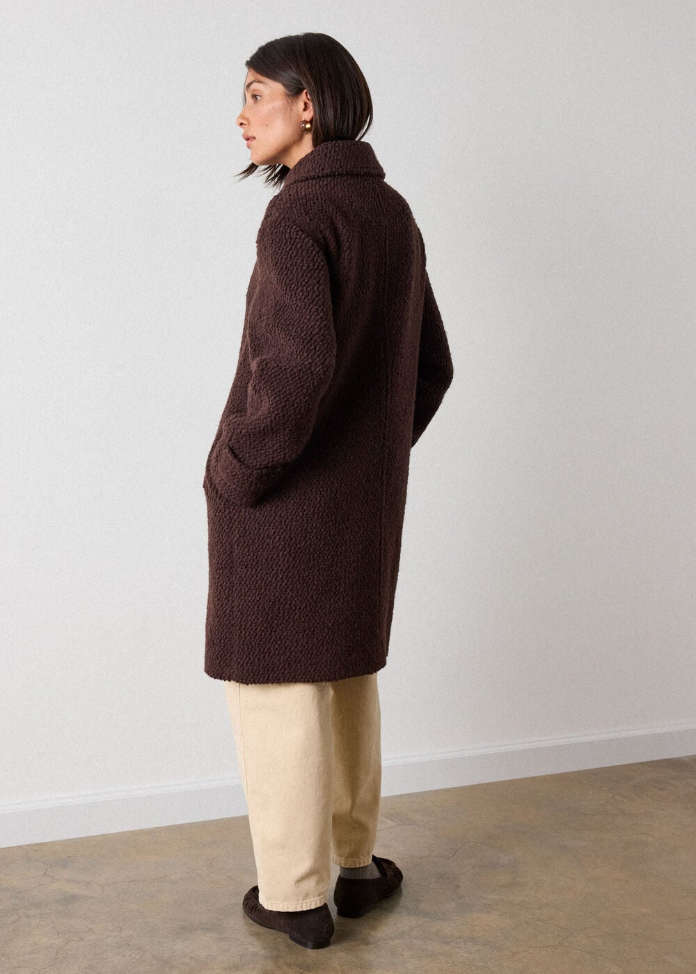 Brown Petite Boucle Wool Car Coat