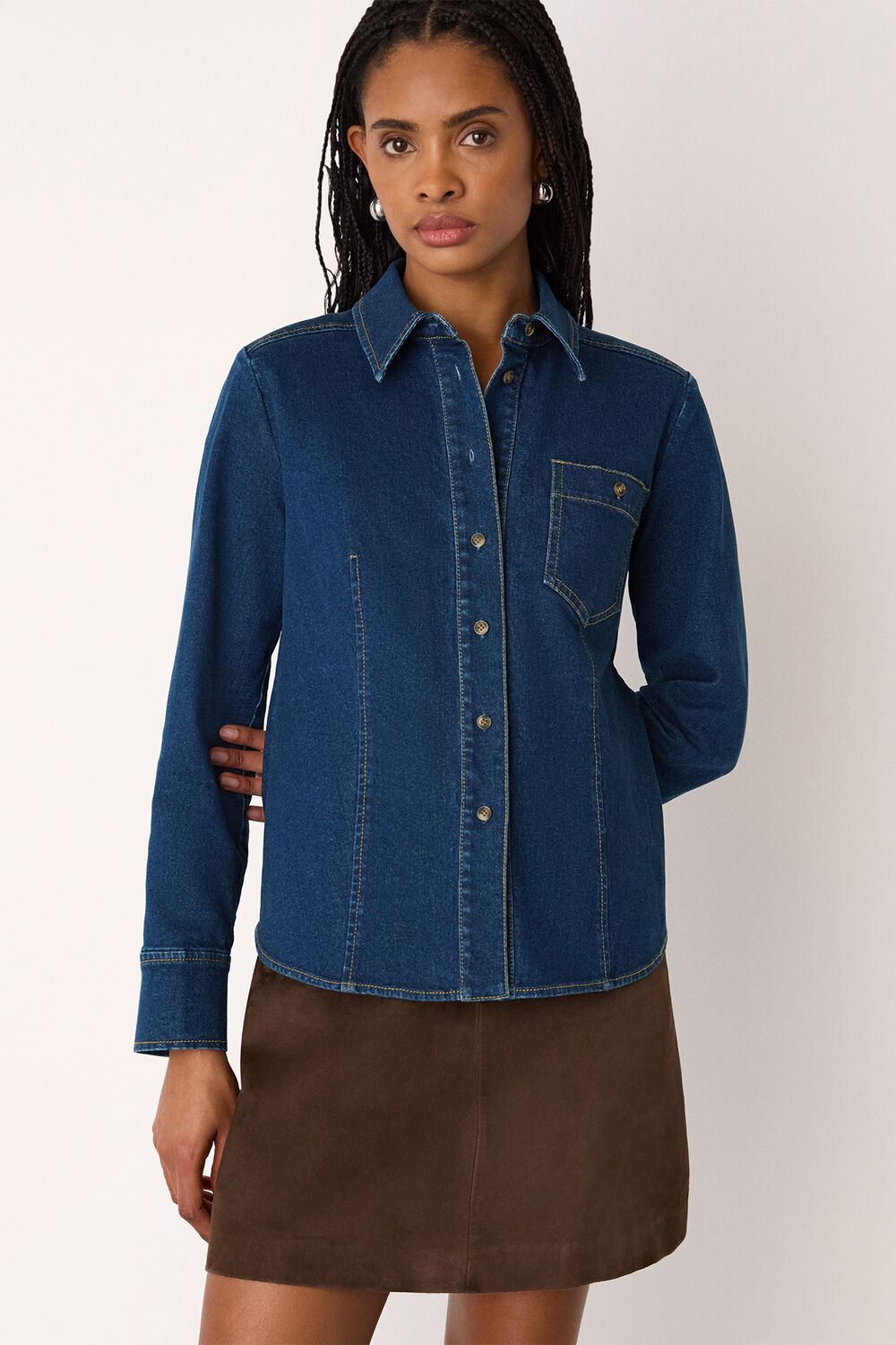 Denim Stretch Cotton Collared Shirt