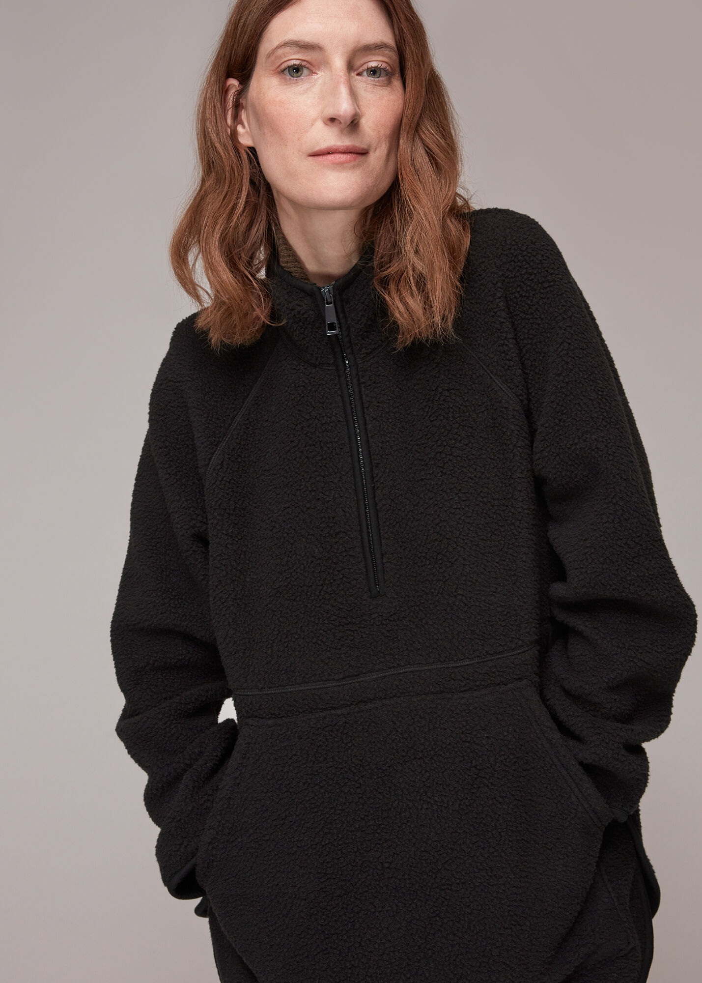 Black Sporty Zip Front Fleece Jacket WHISTLES