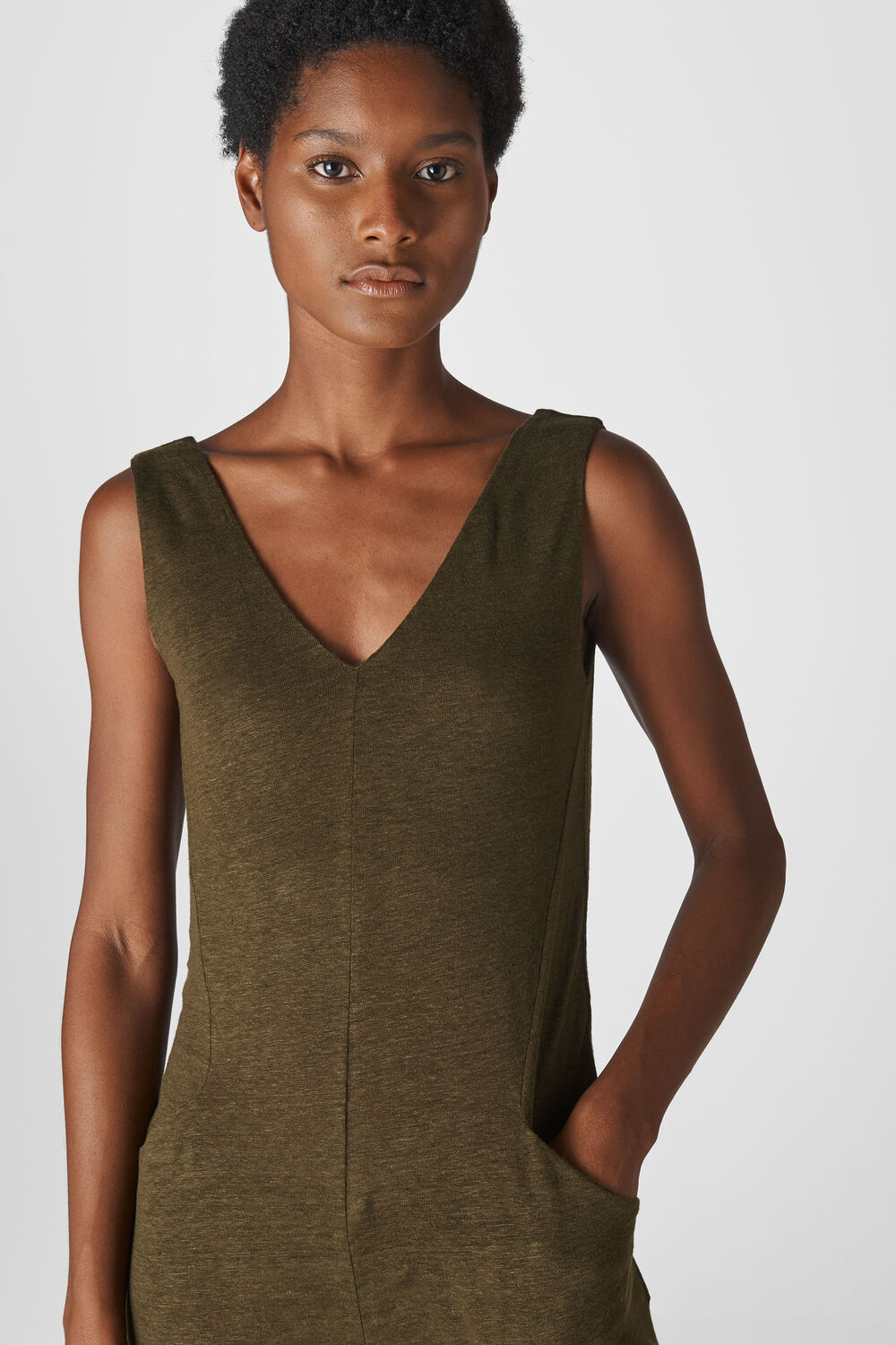 Washed Linen Jumpsuit Khaki