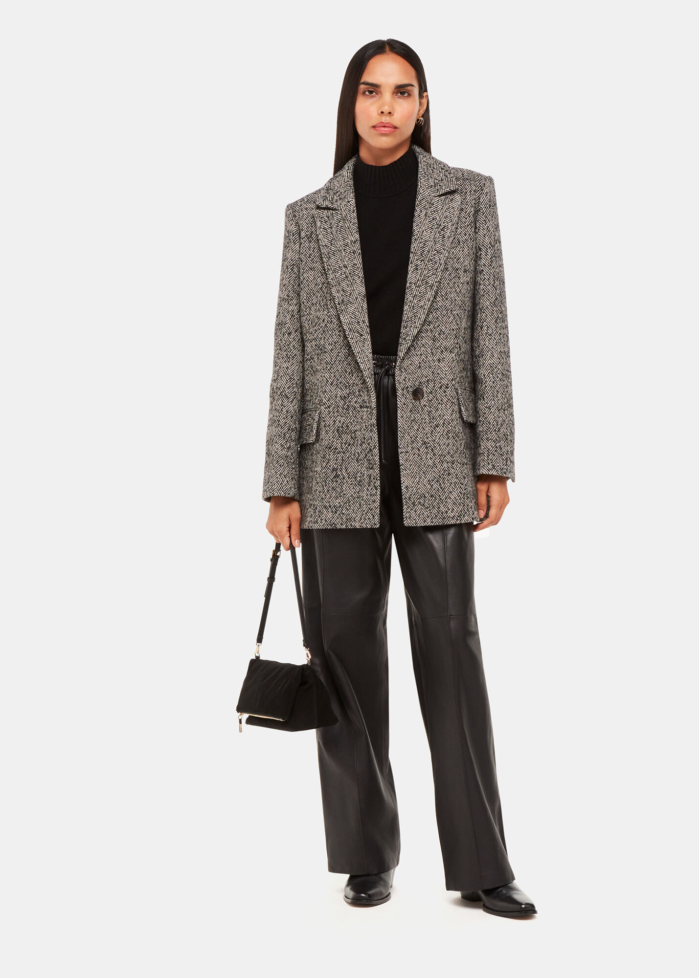 Brown Noa Herringbone Short Coat