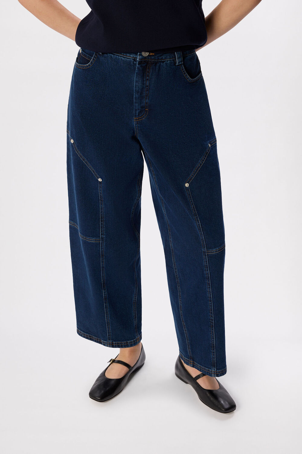 Dark Denim Barrel Mid Rise Trouser