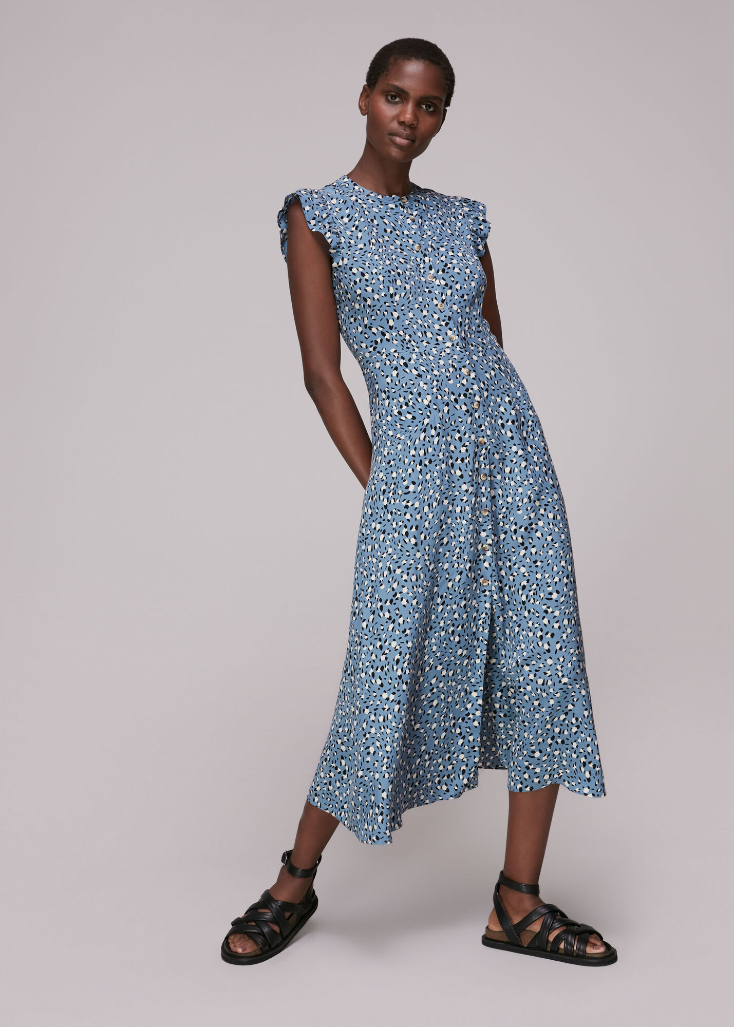 Blue/Multi Wild Leopard Print Frill Dress WHISTLES
