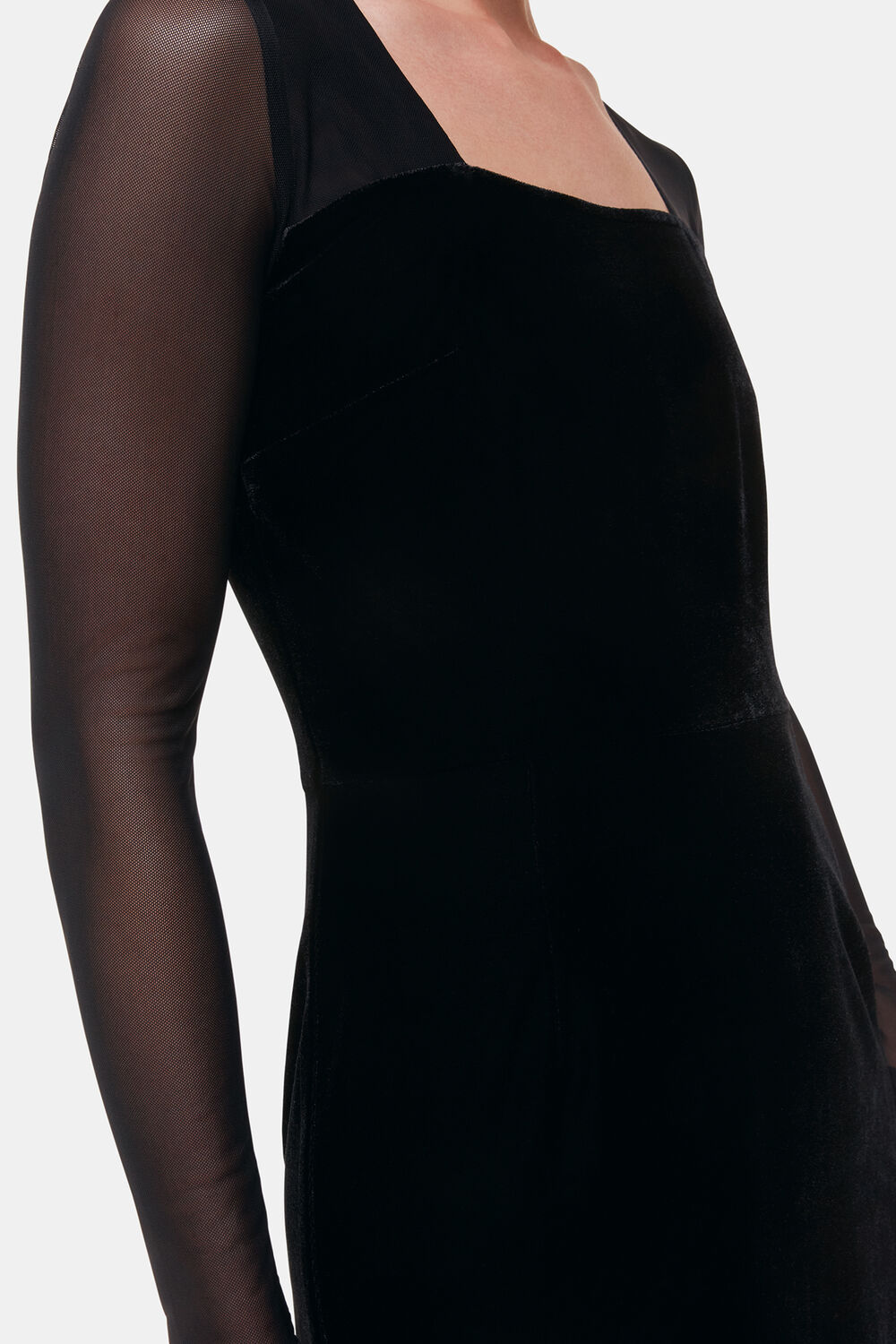 Black Mesh Sleeve Velvet Dress