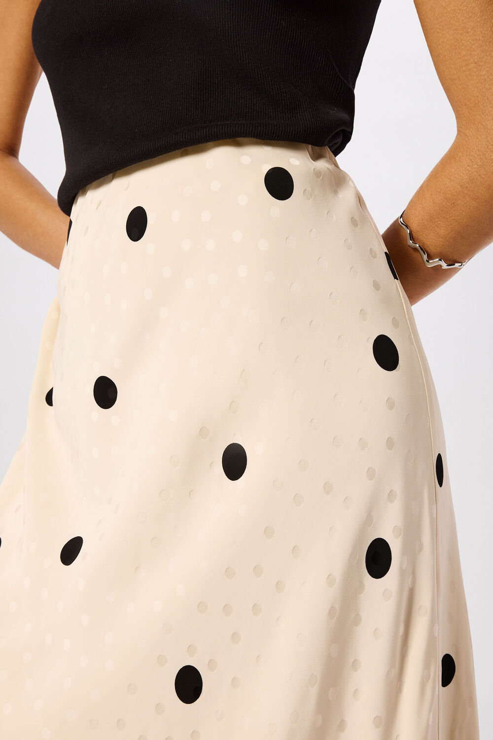 Jacquard Spot Satin Midi Skirt