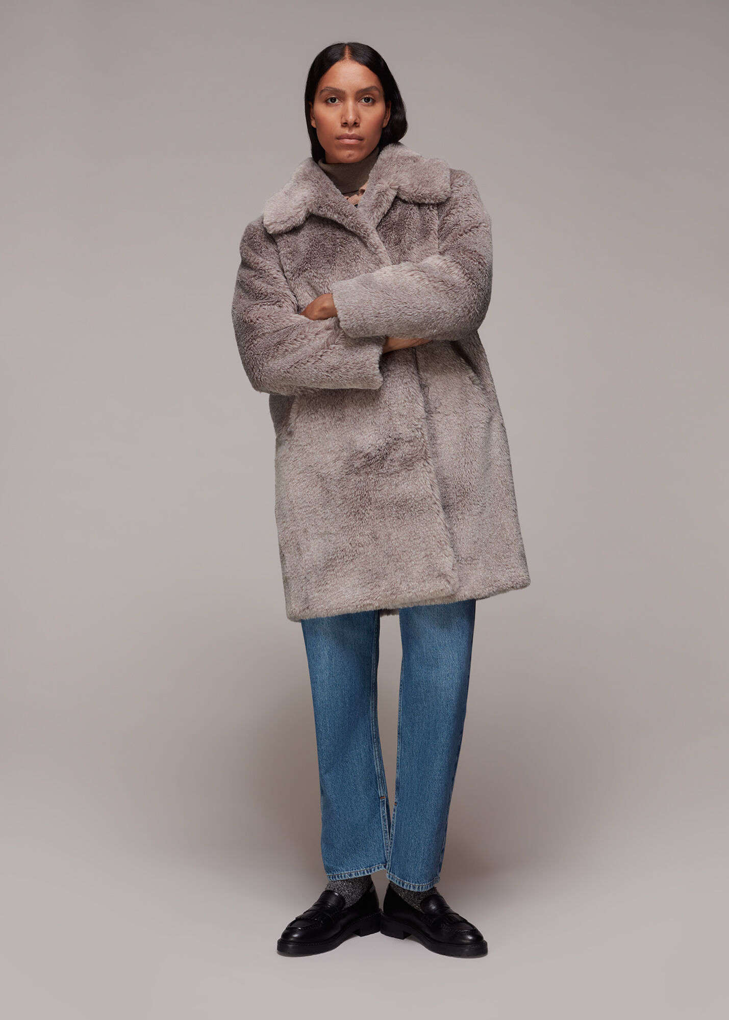 Gray faux clearance fur coat