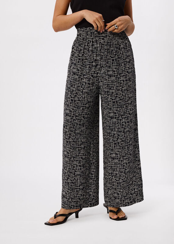 Black Petite Woven Grid Crop Trouser