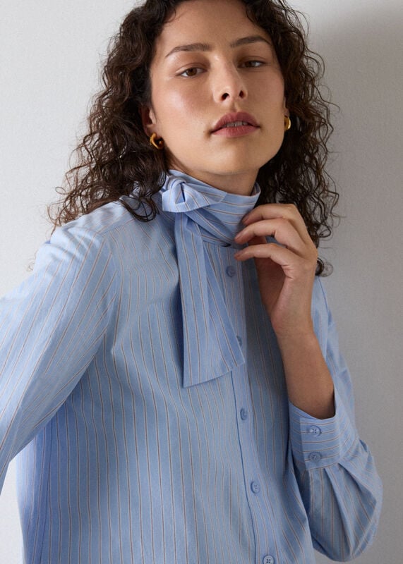 Blue Scarf Stripe Cotton Shirt