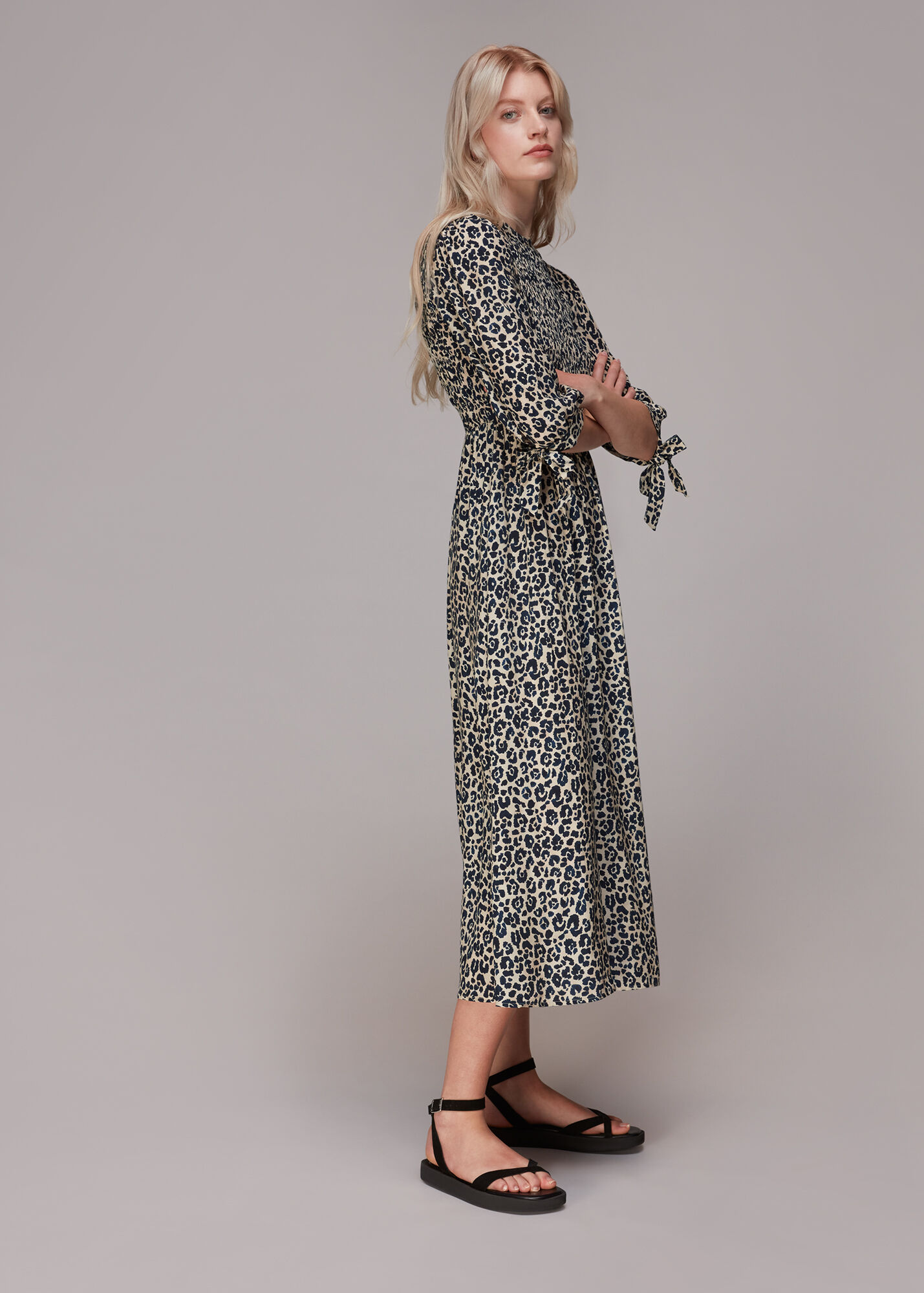 Leopard Print Cheetah Print Shirred Dress WHISTLES