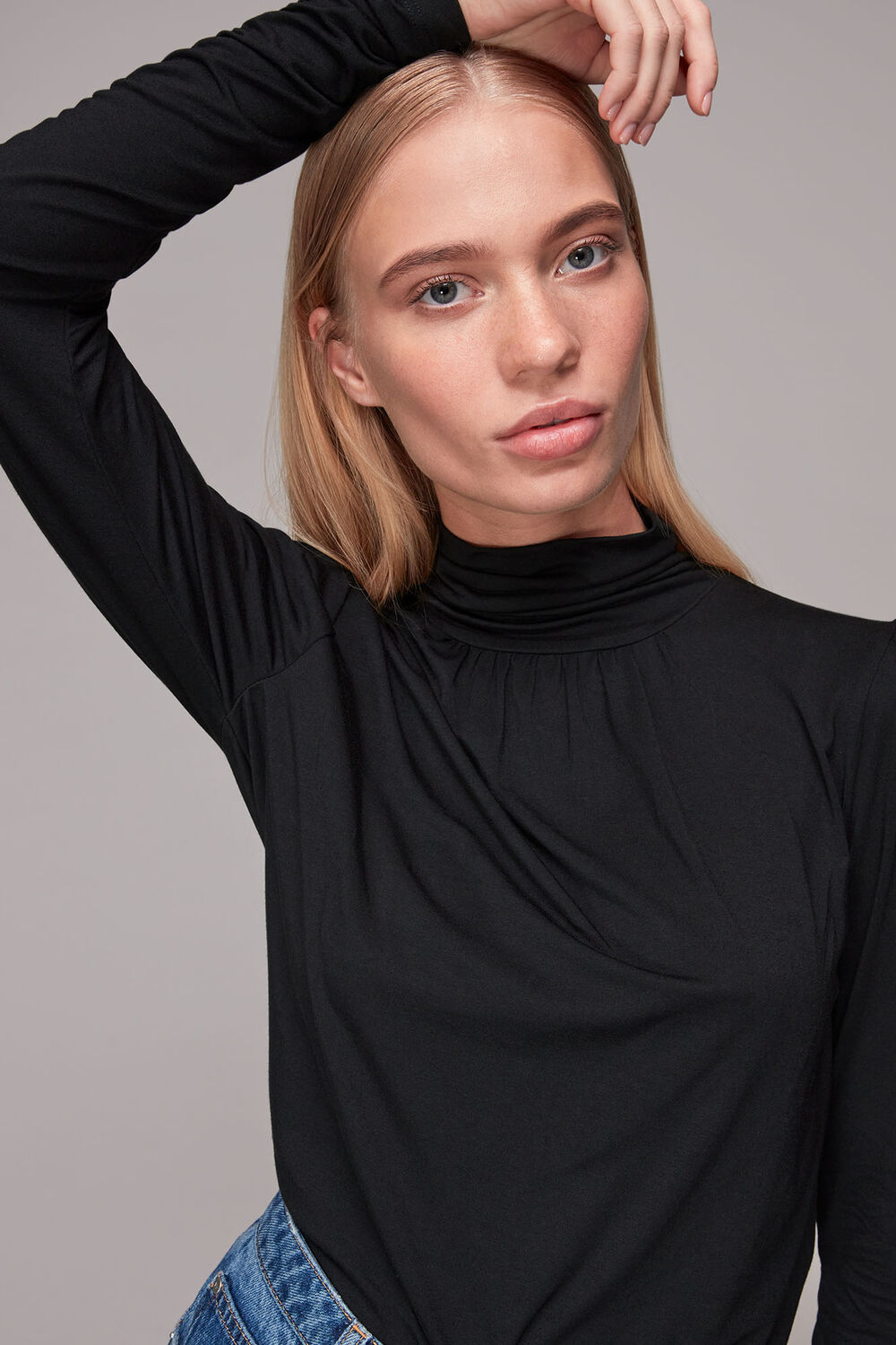 High Neck Ruched Sleeve Top
