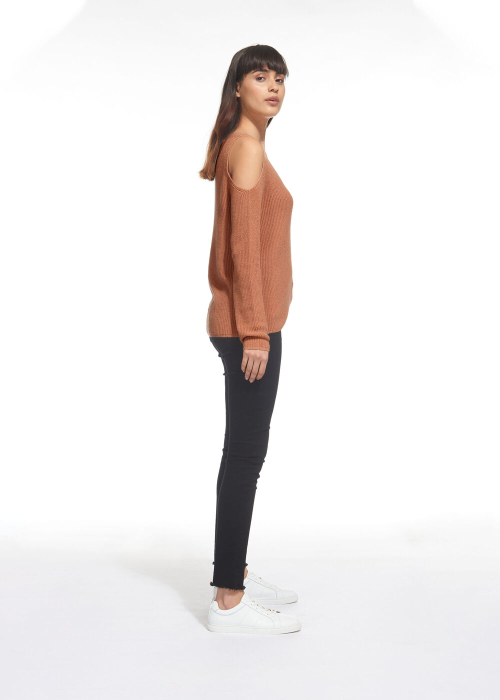 V Neck Cold Shoulder Sweater
